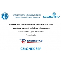 Szkolenie: Moc bierna w systemie elektroenergetycznym – podstawy,  wyzwania techniczne i ekonomiczne, 10.00 SEP